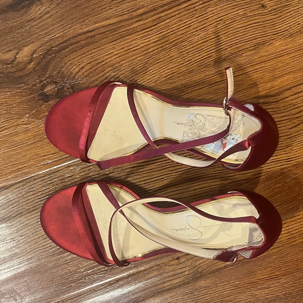 Jessica Simpson Burgundy Satin Strappy Heels